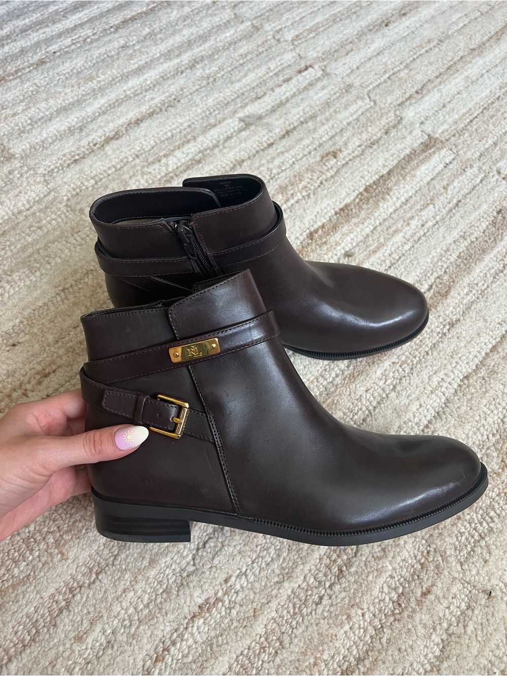 Ralph Lauren Butter Soft Leather Ankle Boots with Gold Hardware